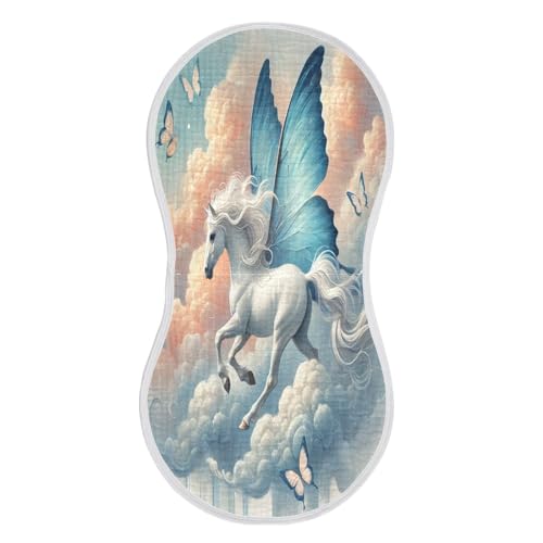 Butterfly Winged Horse Azure Baby Burp Cloths Burp Cloth Burp Rags Cotton Burp Clothes Absorbent Muslin Burp Cloths Soft for Girl Unisex Boy Newborn 1 Pack 22x11 Inches