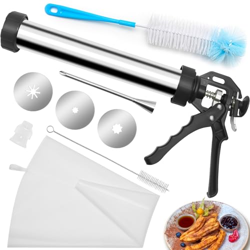 Windspeed Churro Maker Set, Long Stainless Steel Gun Kit Churro Maker Machine with Piping Bag/Nozzle/Converter/ 2 Brushes/ 3 Flower Pieces for Home Basking