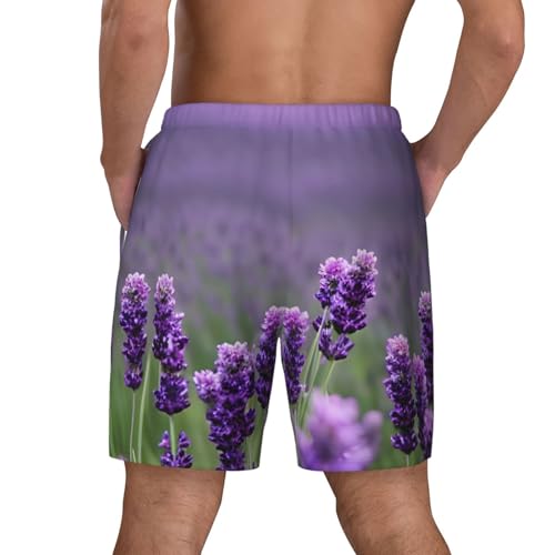 Purple Lavender Colored Flowers Print Mens Swim Shorts Trunks Inseam Compression Liner Quick Dry Zipper Pocket4