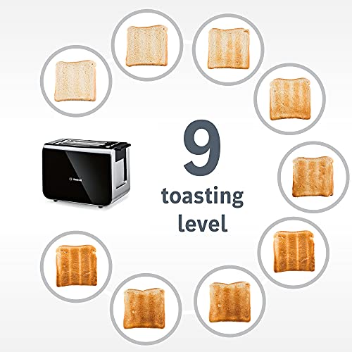 Bosch Styline Compact TAT8613NGB 2 Slot Stainless Steel Toaster with 9 browning levels including defrost and reheat - Black - Image 6