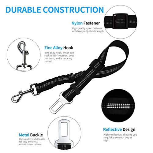 Crowatts Dog Seat Belt With Shock Absorbing Cushioning And Reflective Threads,Adjustable Car Travel Accessories For Dogs And Cats,Elastic & Durable(Black) #TOP2