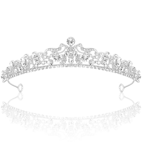 TOBATOBA Silver Tiara Silver Crown for Women Girls Crystal Princess Tiara Wedding Tiaras for Bride, Quinceanera Crown 15 años quinceañeras for Birthday Bridal Prom Pageant
