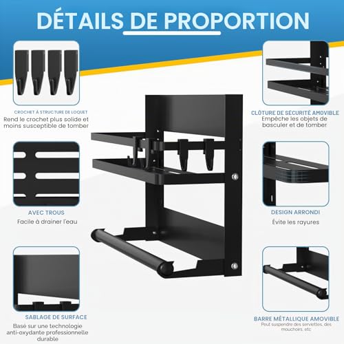 DUNSOO Étagère réfrigérateur, Etagere Cuisine Sans Percage Avec Porte-rouleau de cuisine et 4 Crochets, Pliable etagere a epices murale pour Réfrigérateur, mur de Cuisine/Salle de Bainc – vue 4