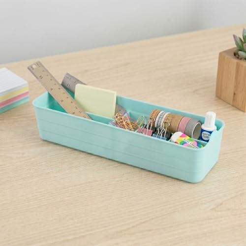 Image of KOLORR Flexi Tray Narrow Flexible Space-Saving Storage, Stackable Storage Organizer, Drawer Organizer Trays for Home, Washroom, Office, and Kitchen Organization Pack of 6 - Mint