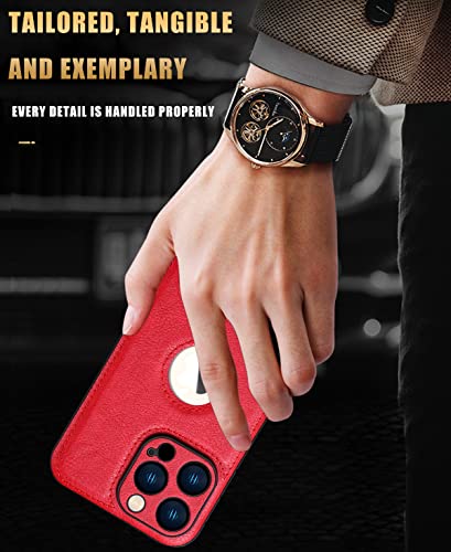 Sunremex Logo Visible For Iphone 13 Pro Max Case With Tempered Glass Screen Protector, Non-Slip Grip Vegan Leather Classic Luxury Elegant Thin Cover For Iphone 13 Pro Max (6.7") (Red) #TOP6