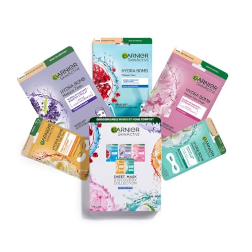 GARNIER Skin Active - Lot De 5 Masques Tissu Hydra Bomb - Visage & Yeux - Hydratation, Éclat & Nutrition - Acide Hyaluronique - Peaux Fatiguées, Ternes ou Désydratées - x5