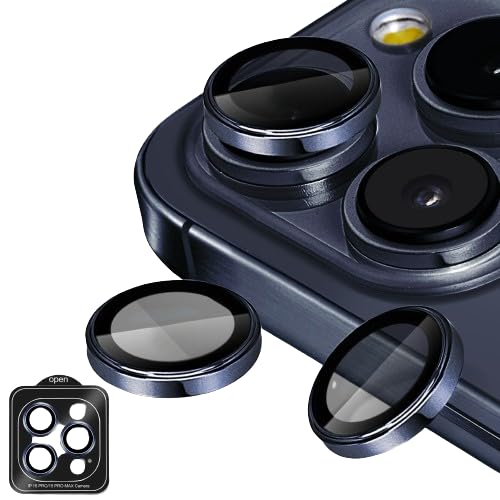 Image of I Creator Camera Lens Protector Iphone 15 Pro Max /Pro, Individual Ring Protector Titanium Metal Shatterproof Scratch Resistant, Blue