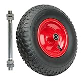 Garronda Ersatzrad Schubkarre 4.00-6 Schubkarrenrad Ø 320 mm Luftreifen 2PR Reifen bis 136 kg mit Achse Stahlfelge Kugellager für Gartenwagen Hof Baustelle GD-0163, Schwarz-Rot