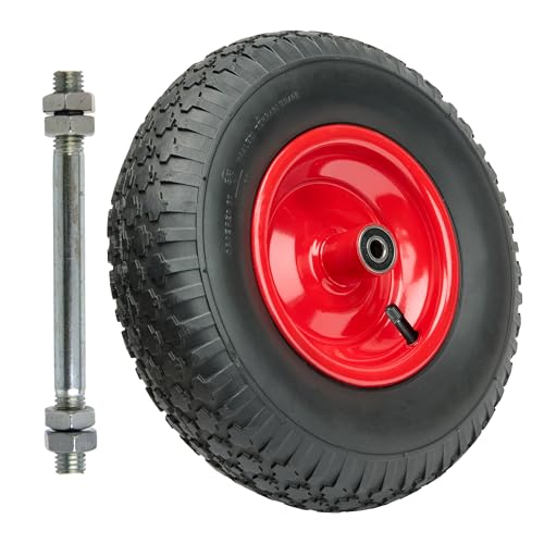Garronda Ersatzrad Schubkarre 4.00-6 Schubkarrenrad Ø 320 mm Luftreifen 2PR Reifen bis 136 kg mit Achse Stahlfelge Kugellager für Gartenwagen Hof Baustelle GD-0163, Schwarz-Rot
