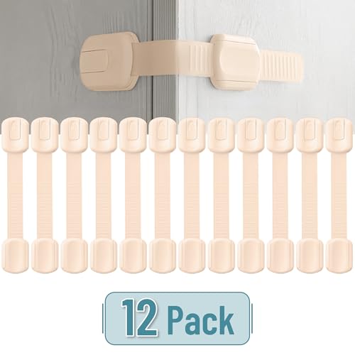 Image of Bate- Child Safety Strap Locks, 12 Pack, Baby Locks for Cabinets, Drawers, Kitchen, Toilet, Furniture, Fridge, Multi-Purpose, Easy Install with Quick 3M Adhesive for Childproofing
