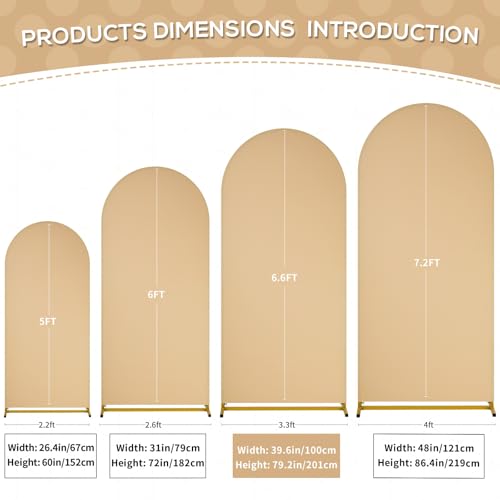 Image of SoarDream Khaki Wedding Arch Backdrop Cover 6.6FT Spandex Fitted Khaki Photo Arch Covers Round Top Chiara Arches Backdrop Cover Fabric for Birthday Balloon Party Decoration
