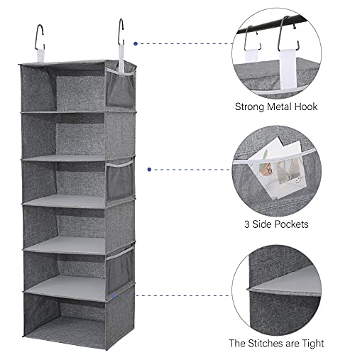XULAN-6-Shelf-Hanging-Closet-Organizer-Hanging-Storage-with-1-Drawer-and-3-Side-Pockets-Hanging-Closet-Shelves-for-Organization-and-Storage-137-W-x-118-D-x-417-H-Canvas-Gray
