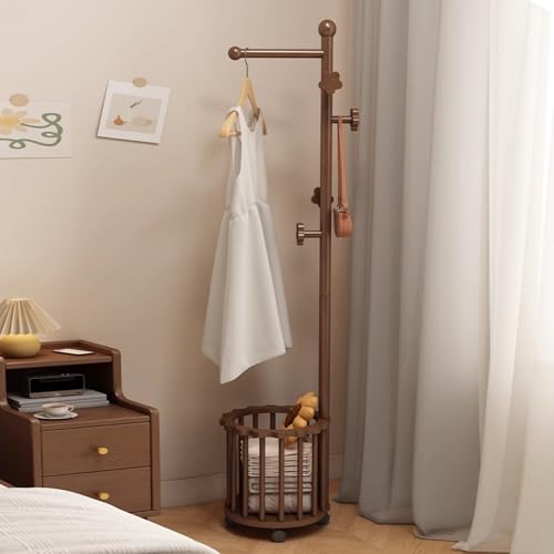 Portant à vêtements en bois massif pour chambre et entrée ordonnée
