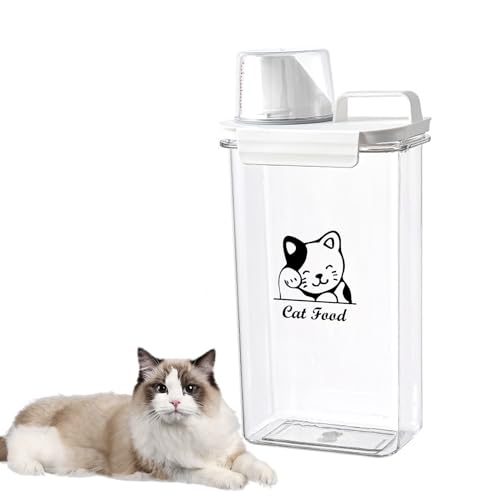 Yomjarl Cat Food Container 2.5L Clear Plastic Cat Food Storage 3 lbs Cat Food Portable Container with Pour Spout/Measuring Cup,Airtight Pet Food Dispenser Ideal for Travel,Camping,Picnic-BPA Free