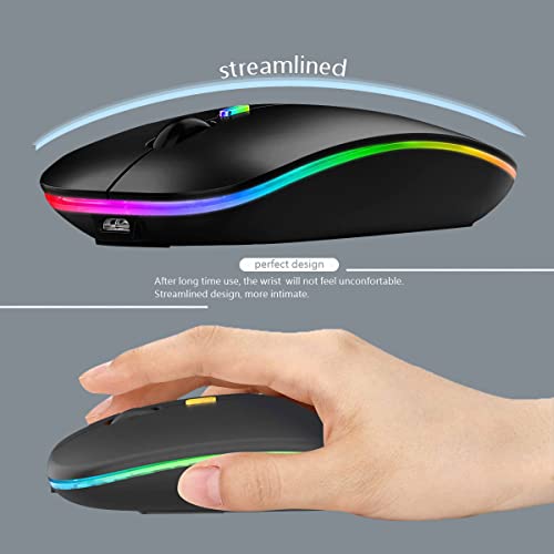 Wireless Bluetooth Mouse,Led Rechargeable Slim Silent Laptop Mouse,Portable(Bt5.2+Usb Receiver)Dual Mode Computer Mice,Quick Precise Responsiveness Control Laptop,Desktop Computer,Tablet,Phone.(Black) #TOP5