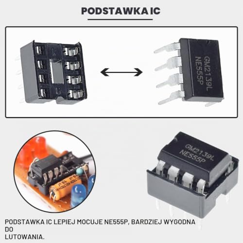 DAOKAI 50 sztuk NE555P Precision Timer Single NE555 IC generator impulsów Single Bipolar DIP-8 + 50 sztuk gniazd DIP-C IC do projektów elektronicznych DIY