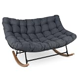 COSTWAY Silla Mecedora Doble Cojín Acolchado, Butaca Salón XXL (Oscuro)