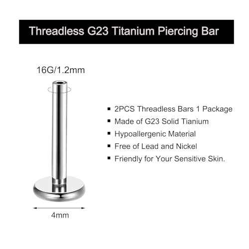20G/16G/18G/ Threadless Bar G23 Titanium Replacement Post Bar Flat Back Stud Earrings for Labret Nose Tragus Conch Helix Cartilage Lobe Medusa Piercing Jewelry3