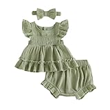 Kavousa Toddler Baby Girl Summer Clothes Ruffle Short Sleeve Shirt Top Bloomers Short Set 2 Piece Cute Baby...