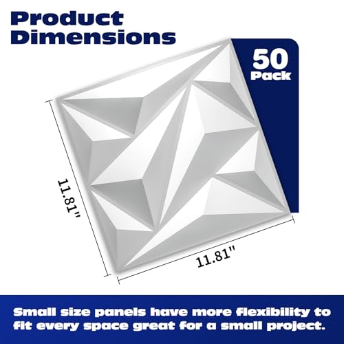Image of Art3dwallpanels 50 Pack 3D Wall Panels Diamond, White, 12''x12''