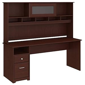 Bush Furniture Cabot 72W Computer Desk with Hutch and Drawers in Harvest Cherry