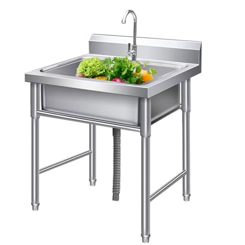 Lavello da cucina autoportante a vasca singola, vasca da lavanderia in acciaio inox, include rubinetto, scolapiatti, lavelli da cucina in piedi, ideale per garage, cantine, esterni e interni
