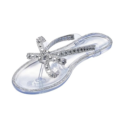 Image of Womens Flat Sandals Jelly Flip Flops Crystals Rhinestones Bow Knot Glitter Sandals