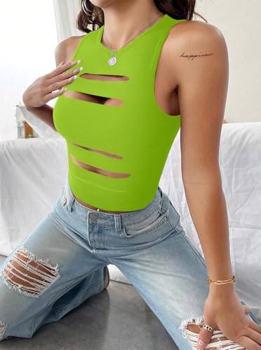 Image of LovelyWholesale Women Sexy Cut Out Crop Tank Tops Crew Neck Summer Sleeveless Top