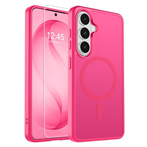Image of SUPFINE Magnetic for Samsung Galaxy S26 Plus Case with Screen Protector, (Built-in Magnets) (Military Grade Drop Protection) Slim Translucent Shockproof Phone Case,Hot Pink