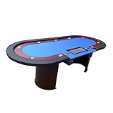 IDS Poker Table for 96' x 43' 10 Players Blue Speed Cloth Racetrack Cup Holders Chip Tray Double Drop Box Wooden Legs Poker
