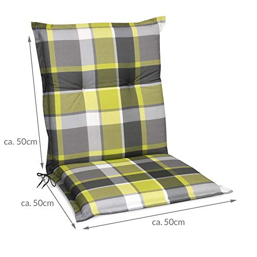 Beautissu Sunny GR Niedriglehner Auflage für Gartenstuhl 100x50 cm in Grün Kariert - Bequemes Sitzkissen Polsterauflage UV-Lichtecht - weitere Designs erhältlich - 2