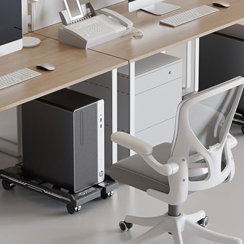 Soporte móvil ajustable para CPU con 4 ruedas giratorias, soporte de torre para computadora de piso, carrito para PC miniatura 5