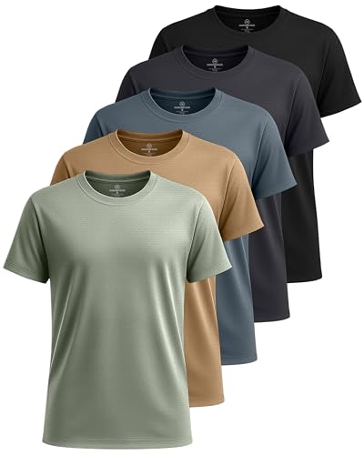 Image of Real Essentials 5 Pack: Boys Breeze Tech Dry-Fit Short Sleeve Athletic T Shirt Active Workout Gym Kids Youth