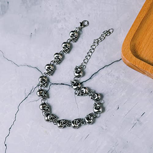 Caiyao Punk Stainless Steel Skull Skeleton Linked Chain Bracelet Tibetan Prayer Bead Mala Bracelet for Men and Women, Skull Jewelry Gift3
