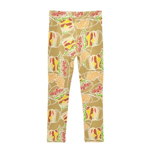 Fast Food with Burger Hot Dog Girls Leggings,Workout Leggings for Girls Toddler Athletic Leggings Size for 3-10T2