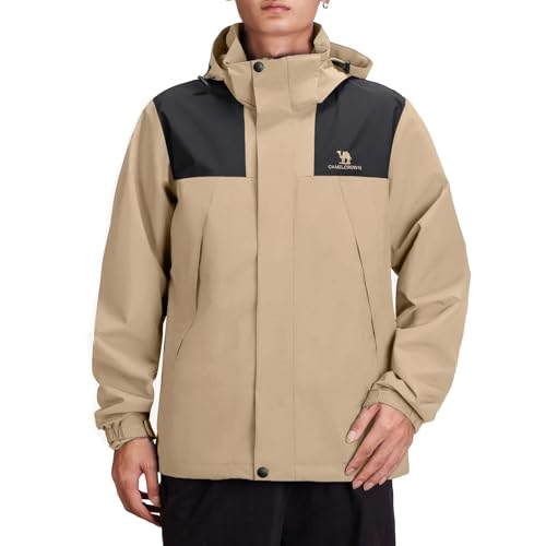 CAMEL CROWN Men's Waterproof Jacket Rain Coat Windbreaker Hooded for Outdoor Hiking Climbing Traveling