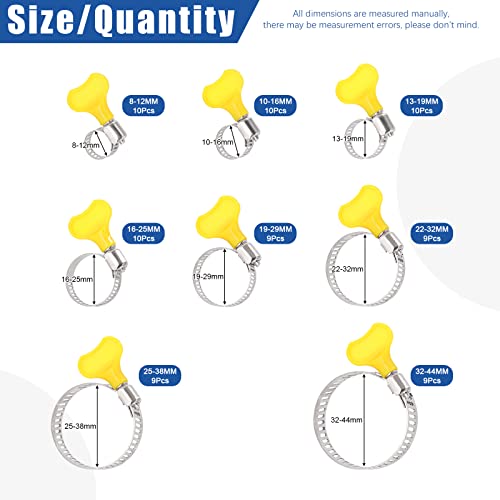 Glarks 76Pcs Adjustable 8-44MM Range Hose Clamps Assortment Kit Key-Type Stainless Steel Worm Gear Hose Clamp with Plastic Handle for Water Pipe, Plumbing, Automotive and Mechanical Application