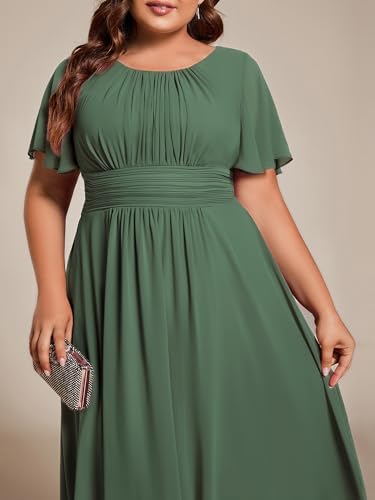 Image of Ever-Pretty Women's Plus Size Formal Wedding Guest Dresses for Curvy Women A Line Chiffon Midi High Low Cocktail Dress