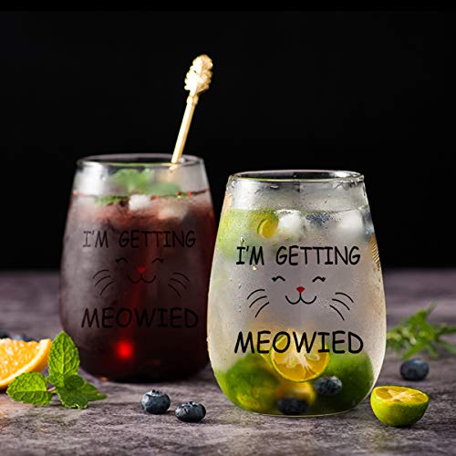 I'm Getting Meowied Funny Wine Glasses, Engagement Gift Wedding Gift Or Bridal Shower Gift For Her Fiancee Bride Cat Lovers, Set Of 2 Funny Stemless Wine Glasses, 15 Oz #TOP3