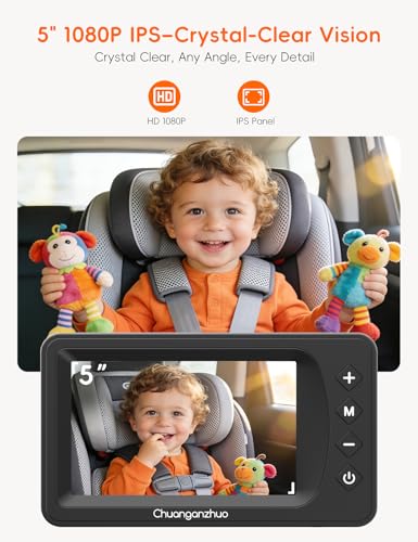 Image of Baby Car Camera USB with No.1 Clarity , 5'' HD 1080P IPS Baby Car Monitor with 3X Zoom, Backseat /Carseat /Rear Seat Camera With Ultra Night Vision, Easy No-Damage Install, S100P(5inch Black)