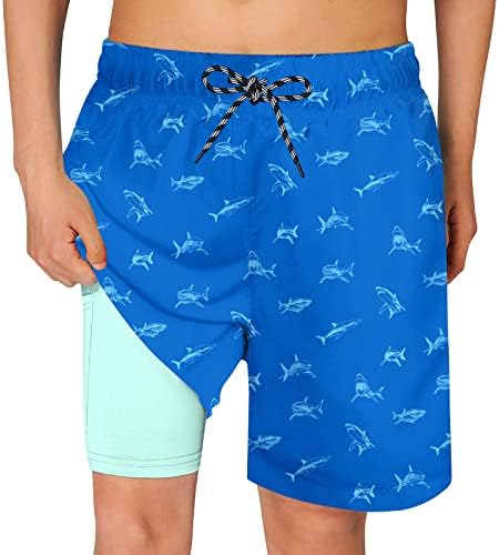 Cozople Boys Shark Swim Trunks Swimwear UPF50+ Quick Dry Beach Board Shorts Soft Stretchy Boxer Brief Liner Surf Swimsuit Casual Sports Running Shorts for Youth Kids Size 8