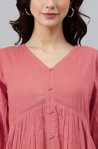 Image of Janasya Women's Cotton Solid Flared Dress