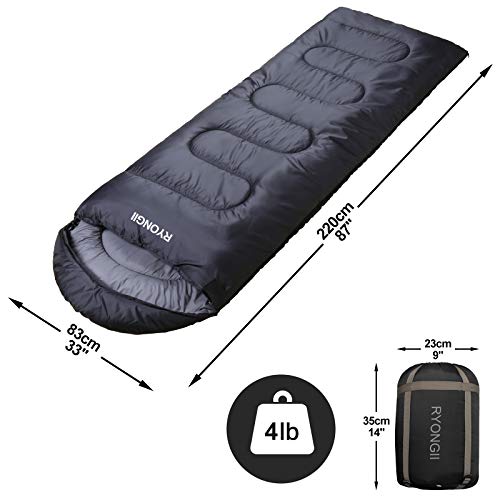 Ryongii Sleeping Bags 32℉ For Adults Teens - 4 Seasons Warm Cold Weather Portable Waterproof Kids Youth For Indoor & Outdoor, Camping, Backpacking And Outdoors Hiking(Dark Grey) #TOP1