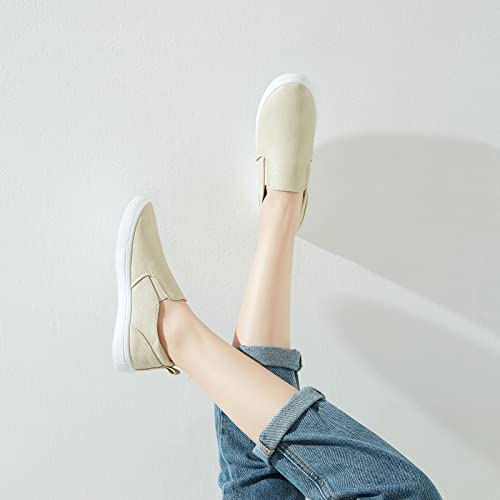 Adokoo Womens Slip On Shoes Fashion Pu Leather Sneaker Casual Walking Shoes(Pu Taupe.us10) #TOP7