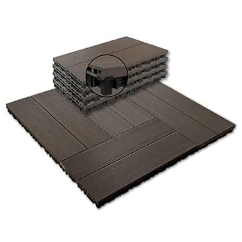 JJWOOD Reinforced Interlocking WPC Deck Tiles, 12 x 24 Inches, 4-Pack, Walnut