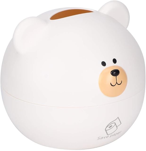 Fdit Cute Bear Tissue Paper Box Holder Decorative Tissue Towel Box Cover Cartoon Tissue Dispenser for kitchen Car Bathroom Table Desks Office (White)