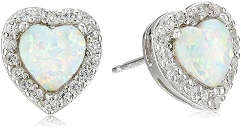 Sterling Silver Birthstone and Created White Sapphire Halo Heart Stud Earrings