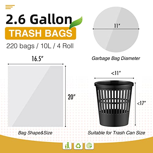 220 Count Small Trash Bags, 2.6 Gallon Bathroom Garbage Bags Unscented Clear Can Liners For Kitchen, Bedroom And Office, (10 Liter) #TOP3