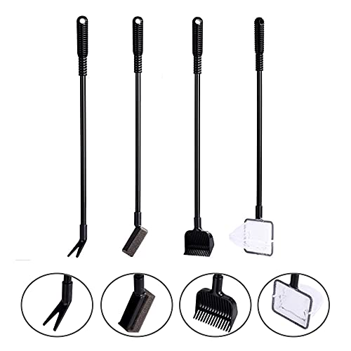 JOBEDE Aquarium Fish Tank Cleaning Tool Set, 4-in-1 Multi-Function Aquarium Cleaning Kit Fishing Net + Gravel Rake + Plant Fork + Sponge Brush with Long Handle for Aquarium