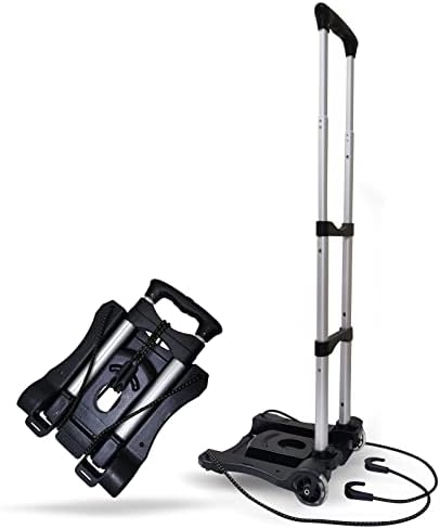 KOCKABC Folding Hand Truck and Dolly, 80lbs Collapsible Aluminum Folding Hand Trucks with 2 Elastic Ropes, Compact & Lightweight Folding Luggage Cart for Home & Travel Luggage Moving – Black